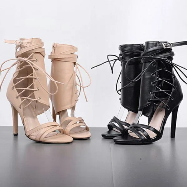Affordable Black Casual Pierced Womens Boots 2020 12 cm Stiletto Heels Open / Peep Toe Boots