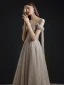 Chic / Beautiful Grey Pearl Prom Dresses 2021 A-Line / Princess Scoop Neck Short Sleeve Backless Floor-Length / Long Formal Dresses