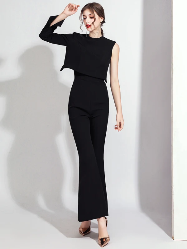 Fashion Black Jumpsuit Evening Dresses  2021 Scoop Neck Backless Formal Dresses