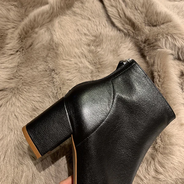 Moda Czarne Przypadkowy Buty Damskie 2020 Skórzany 7 cm Grubym Obcasie Szpiczaste Boots