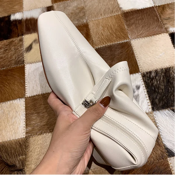 Fabulous Ivory Casual Womens Boots 2020 Leather 4 cm Thick Heels Pointed Toe Low Heel Boots