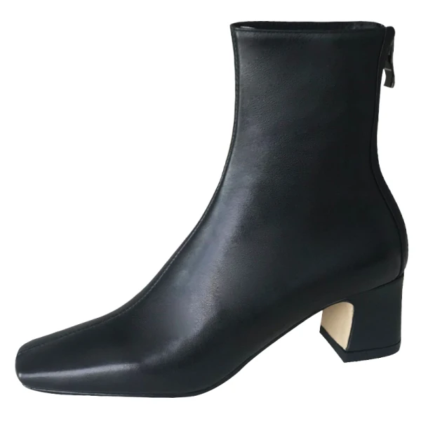 Piękne Kość Słoniowa Przypadkowy Buty Damskie 2020 Skórzany 5 cm Grubym Obcasie Kwadratowe Boots