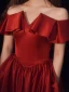 Chic / Belle Bordeaux Satin Robe De Bal 2021 Princesse De l'épaule Manches Courtes Dos Nu Longue Robe De Ceremonie