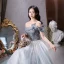 Fashion Sky Blue Prom Dresses 2021 A-Line / Princess Off-The-Shoulder Beading Sequins Sleeveless Backless Floor-Length / Long Formal Dresses