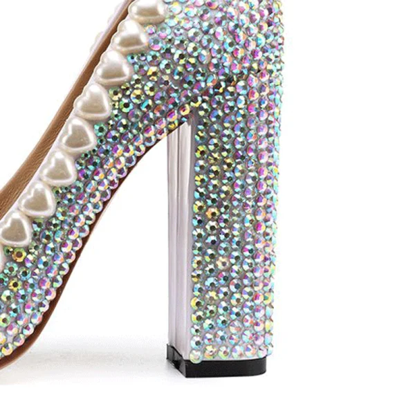 Charmant Multi-Kleuren Rhinestone Bruidsschoenen 2020 Leer 10 cm Dikke Hak Spitse Neus Huwelijk Pumps