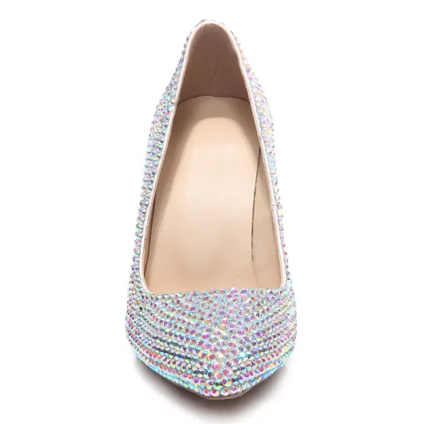 Piękne Multi-Kolory Rhinestone Buty Ślubne 2020 Skórzany 10 cm Szpilki Szpiczaste Ślub Czółenka