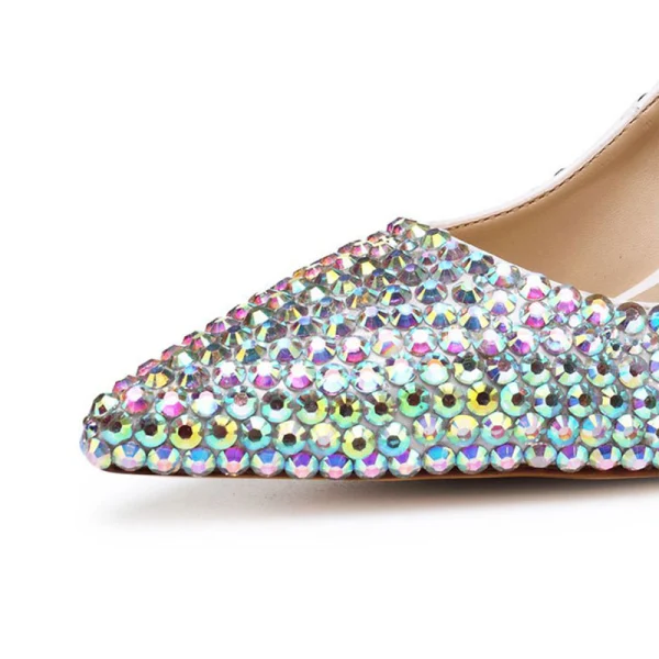 Mooie / Prachtige Multi-Kleuren Rhinestone Bruidsschoenen 2020 Leer 5 cm Dikke Hak Spitse Neus Huwelijk Pumps