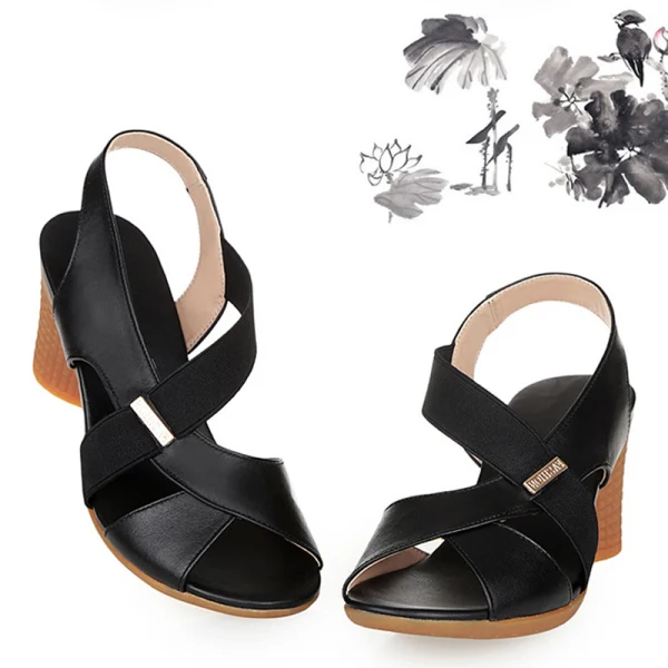 Erschwinglich Schwarz Freizeit Sandalen Damen 2020 6 cm Thick Heels Peeptoes Sandaletten
