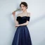 Modest / Simple Navy Blue Prom Dresses 2021 A-Line / Princess Suede Off-The-Shoulder Glitter Short Sleeve Backless Floor-Length / Long Formal Dresses