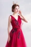 Chic Rouge Robe De Soirée 2020 Princesse V-Cou Perlage Appliques Noeud Sans Manches Dos Nu Tribunal Train Robe De Ceremonie