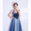 Chic / Belle Océan Bleu Robe De Soirée 2020 Princesse Bretelles Spaghetti Glitter Perlage Daim Sans Manches Dos Nu Longue Robe De Ceremonie