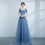 Chic / Belle Bleu Ciel Robe De Bal 2021 Princesse Bretelles Spaghetti Perlage Noeud Sans Manches Dos Nu Longue Robe De Ceremonie