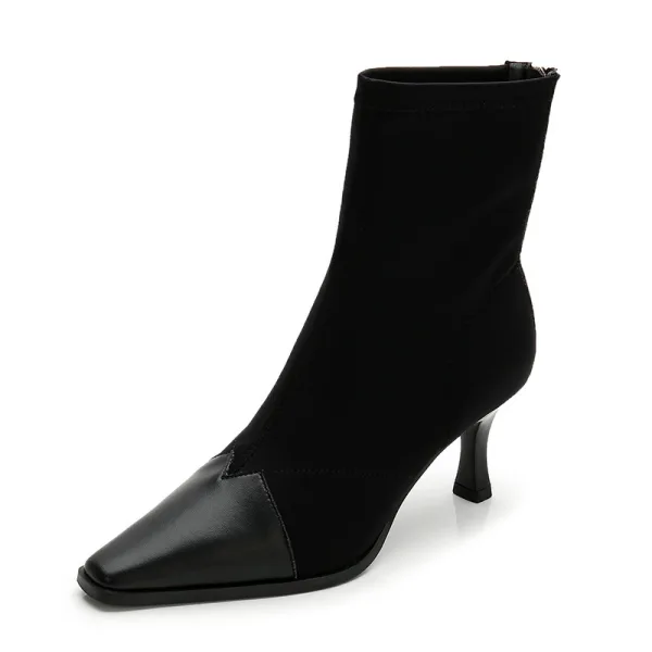 Affordable Black Casual Womens Boots 2020 7 cm Stiletto Heels Pointed Toe Boots