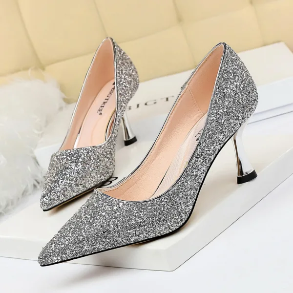 Sparkly Gold Glitter Evening Party Pumps 2020 Sequins 7 cm Stiletto Heels Pointed Toe Pumps