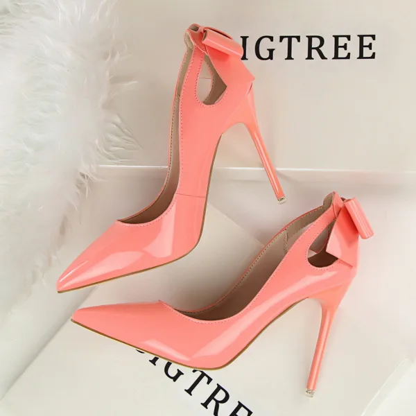 Schön Nude Datierung Schleife Pumps 2020 Lackleder 10 cm Stilettos Spitzschuh Pumps