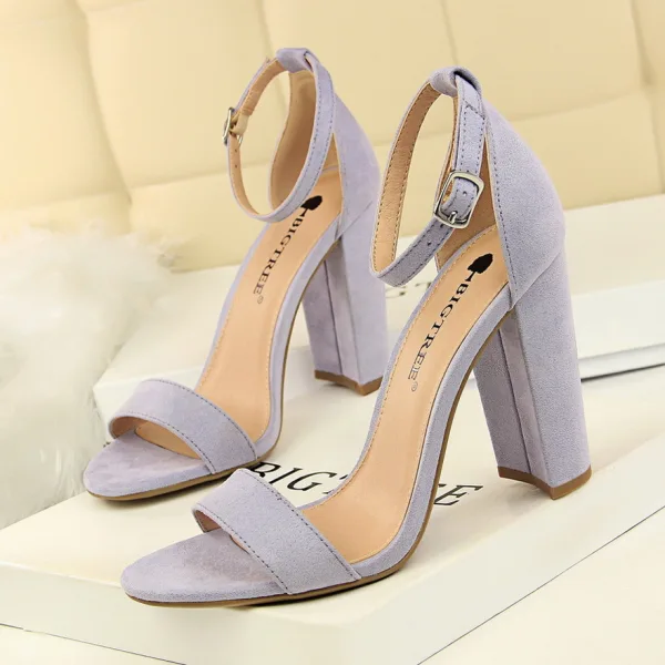 Erschwinglich Nude Freizeit Sandalen Damen 2020 Wildleder Knöchelriemen 9 cm Thick Heels Peeptoes Sandaletten