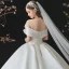 Modest / Simple Elegant Ivory Satin Wedding Dresses 2021 Ball Gown Off-The-Shoulder Bow Short Sleeve Backless Royal Train Wedding