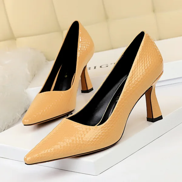 Modest / Simple Red Street Wear Pumps 2020 Snakeskin Print 7 cm Stiletto Heels Pointed Toe Pumps