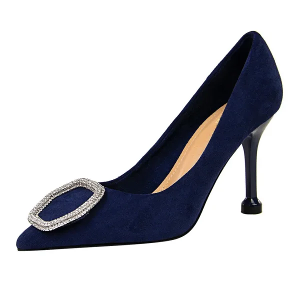 Chic / Belle Noire Promo Daim Escarpins 2020 Faux Diamant 9 cm Talons Aiguilles À Bout Pointu Escarpins