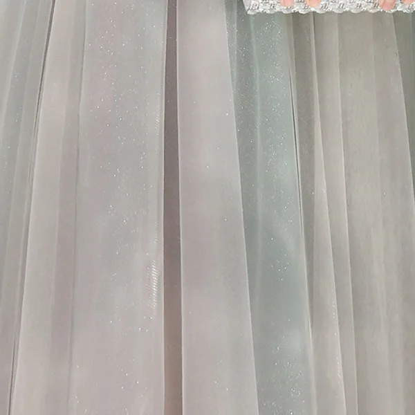 Charmant Gris Glitter Robe De Soirée 2020 Princesse De l'épaule Faux Diamant En Dentelle Fleur Manches Courtes Dos Nu Longue Robe De Ceremonie
