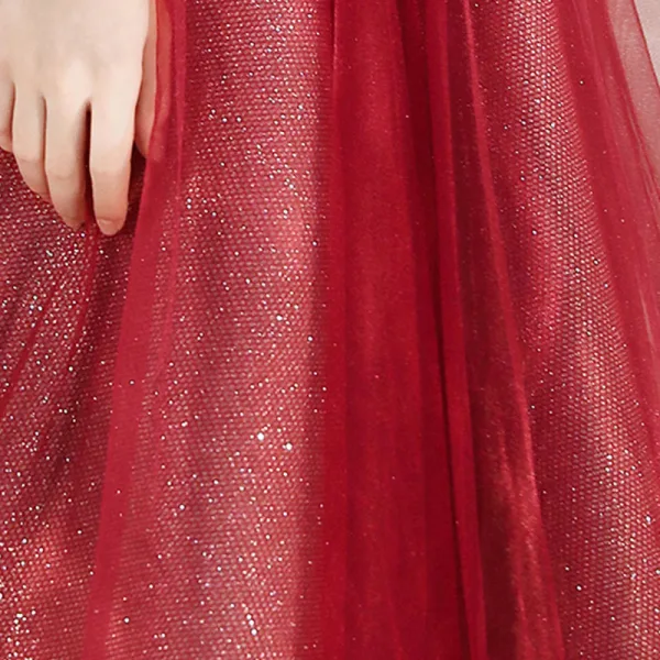 Scintillantes Bordeaux Glitter Robe De Soirée 2020 Princesse De l'épaule Manches Courtes Dos Nu Longue Robe De Ceremonie