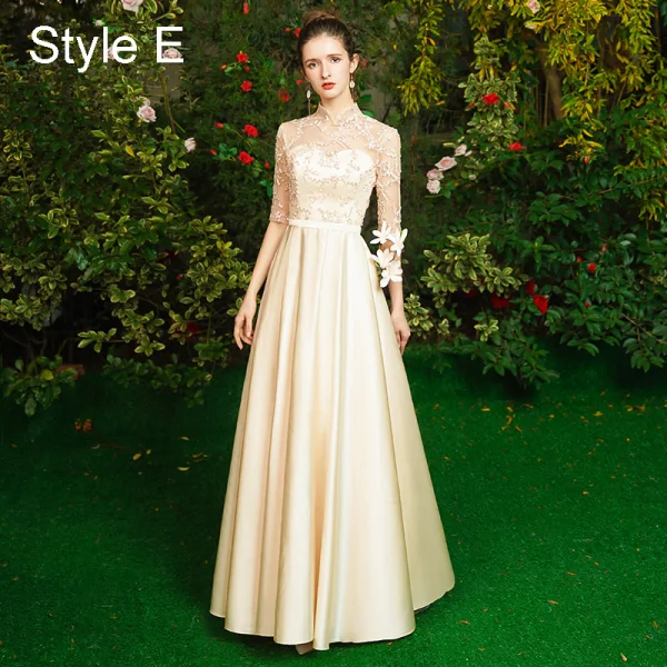 Simple Gris Robe Demoiselle D'honneur 2021 Princesse Encolure Dégagée 1/2 Manches Dos Nu Longue Robe Pour Mariage