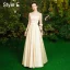 Simple Gris Robe Demoiselle D'honneur 2021 Princesse Encolure Dégagée 1/2 Manches Dos Nu Longue Robe Pour Mariage