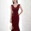 Chic / Beautiful Burgundy Evening Dresses  2020 Trumpet / Mermaid V-Neck Beading Rhinestone Lace Flower Sleeveless Backless Sweep Train Formal Dresses