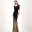 Charming Black Gold Evening Dresses  2020 Trumpet / Mermaid V-Neck Sequins 1/2 Sleeves Floor-Length / Long Formal Dresses