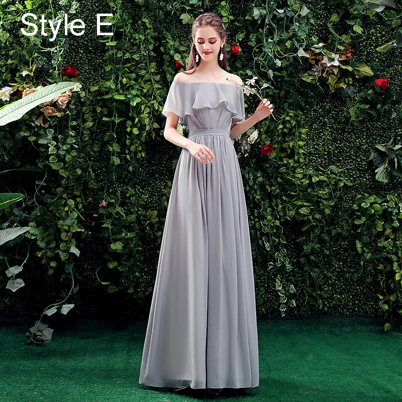 Modest Simple Grey Bridesmaid Dresses 2021 A-Line Princess Off-The-Shoulder Short Sleeve