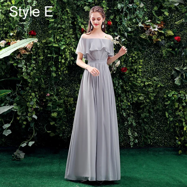 Modest Simple Grey Bridesmaid Dresses 2021 A-Line Princess Off-The-Shoulder Short Sleeve