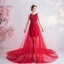 Charming Red Evening Dresses  2020 A-Line / Princess Scoop Neck Beading Sequins Lace Flower Sleeveless Cathedral Train Formal Dresses