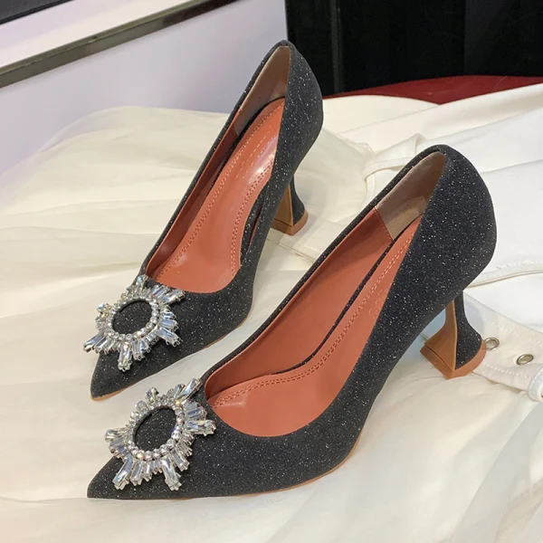 Sparkly Silver Evening Party Pumps 2020 Rhinestone Sequins 7 cm Stiletto Heels Pointed Toe Pumps