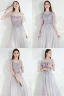 Modest / Simple Grey Bridesmaid Dresses 2021 A-Line / Princess Square Neckline Beading Lace Flower Short Sleeve Backless Floor-Length / Long Wedding Party Dresses