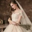 Charmant Champagne Robe De Mariée 2020 Princesse Encolure Dégagée Perlage Paillettes En Dentelle Fleur Manches Courtes Dos Nu Cathedral Train