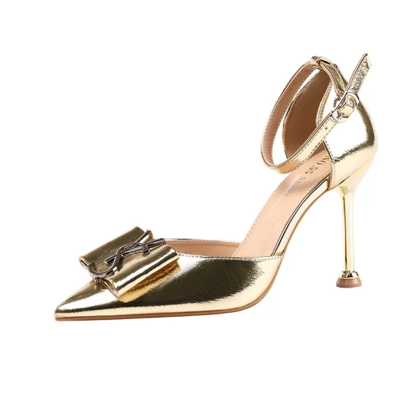 Abordable Argenté Soirée Chaussures Femmes 2020 Bride Cheville 9 cm Talons Aiguilles À Bout Pointu Talons Hauts