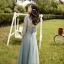 Modest / Simple Mint Green Lace Flower Bridesmaid Dresses 2021 A-Line / Princess Scoop Neck 1/2 Sleeves Backless Floor-Length / Long Wedding Party Dresses