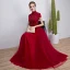 Chinese style Burgundy Evening Dresses  2018 A-Line / Princess Beading Crystal Sequins High Neck Short Sleeve Floor-Length / Long Formal Dresses