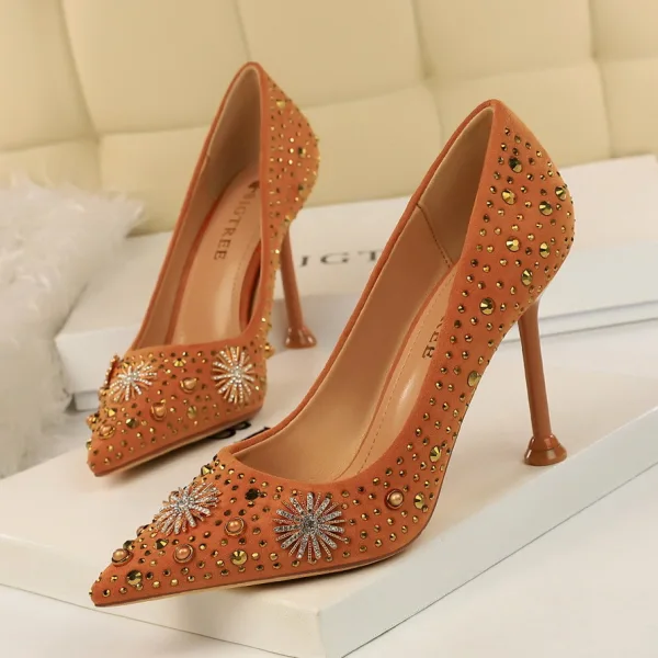 Vintage Schwarz Abend Pumps 2020 Perle Strass 9 cm Stilettos Spitzschuh Pumps