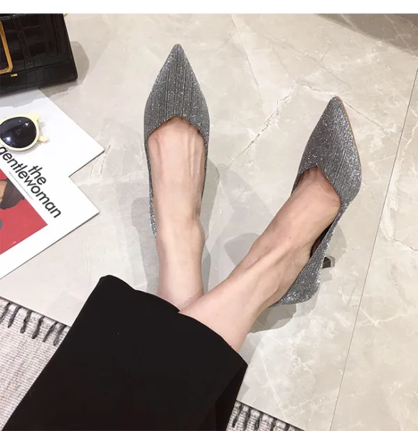 Schöne Grau Freizeit Büro Pumps 2020 Glanz Pailletten 5 cm Stilettos Spitzschuh Pumps