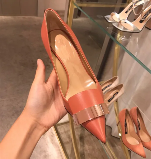 Chic / Beautiful Orange Office Pumps 2020 9 cm Stiletto Heels Pointed Toe Pumps