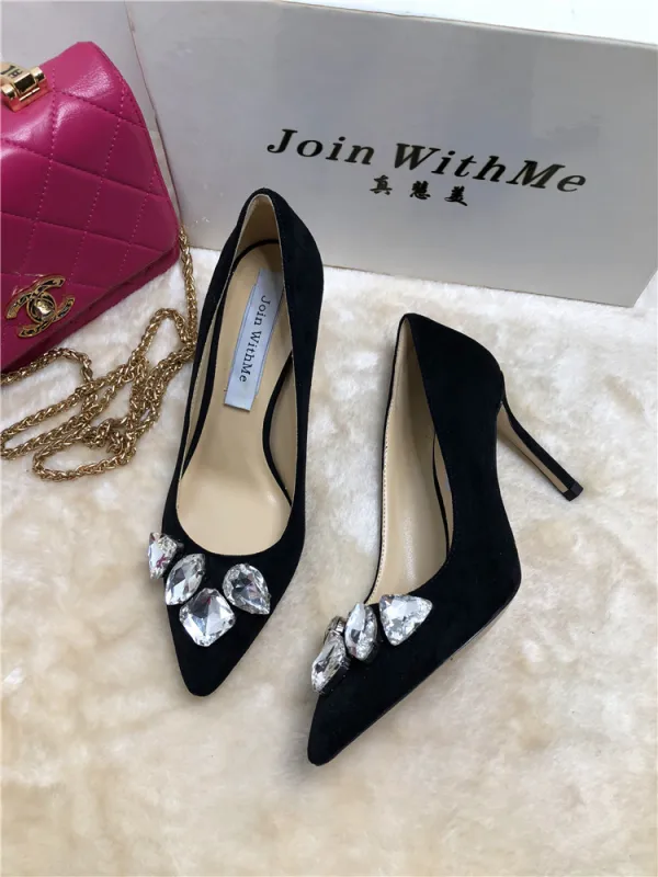 Stijlvolle Zilveren Avond Rhinestone Pumps 2020 Leer Pailletten 8 cm Naaldhakken / Stiletto Spitse Neus Pumps