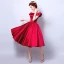 Modest / Simple Burgundy Prom Dresses 2018 A-Line / Princess Off-The-Shoulder Backless Sleeveless Tea-length Formal Dresses