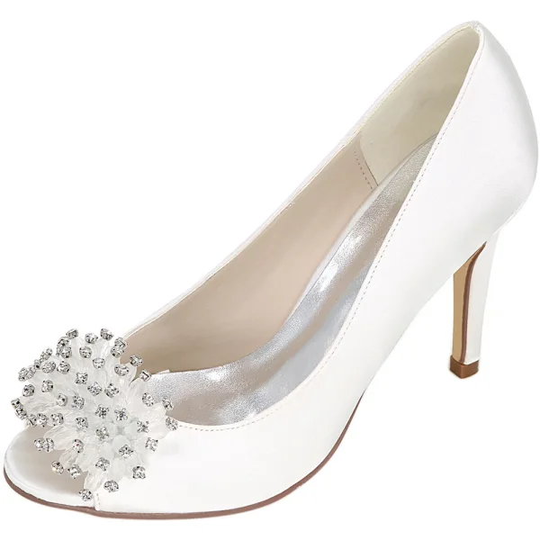 Elegancka Szampan Na Wesele Buty Ślubne 2020 Satyna Rhinestone 9 cm Szpilki Peep Toe Ślub Czółenka