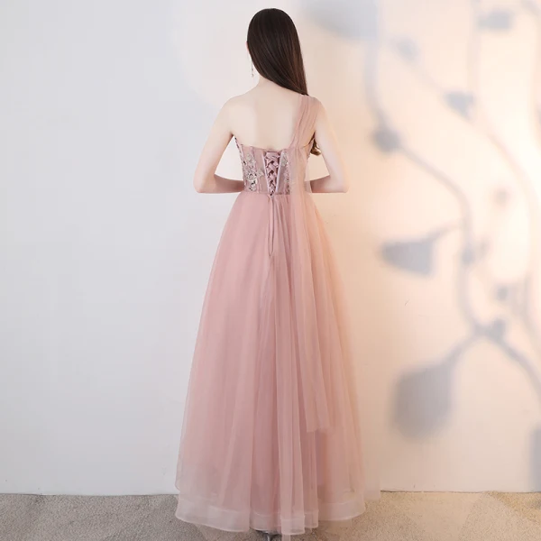 Élégant Nues Robe De Soirée 2018 Princesse En Dentelle Appliques Perle Faux Diamant Une épaule Dos Nu Sans Manches Longueur Cheville Robe De Ceremonie