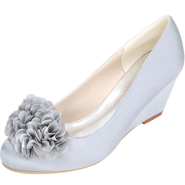 Chic / Beautiful Champagne Prom Womens Shoes 2020 Satin Appliques 6 cm Wedges Pointed Toe