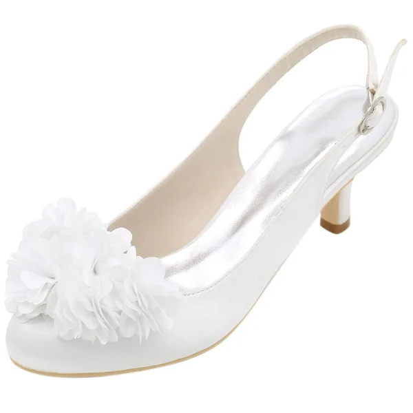 Elegant Champagne Prom Womens Shoes 2020 Satin Appliques 6 cm Stiletto Heels Round Toe Heels