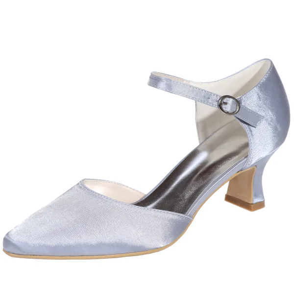 Chic / Beautiful Ivory Casual Womens Shoes 2020 Satin Ankle Strap 5 cm Stiletto Heels Pointed Toe Heels