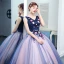 Traditional Navy Blue Prom Dresses 2020 Ball Gown V-Neck Beading Appliques Lace Flower Sleeveless Backless Floor-Length / Long Formal Dresses