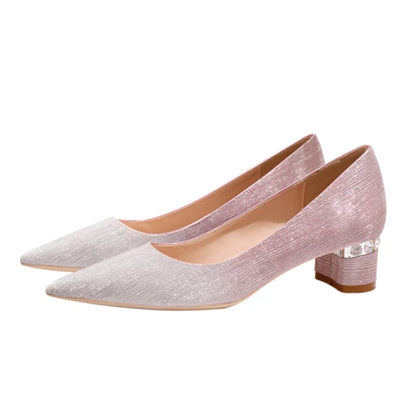 Błyszczące Gradient-Kolorów Cukierki Różowy Buty Ślubne 2020 Cekinami Cekiny 4 cm Niski Obcas Grubym Obcasie Szpiczaste Ślub Czółenka